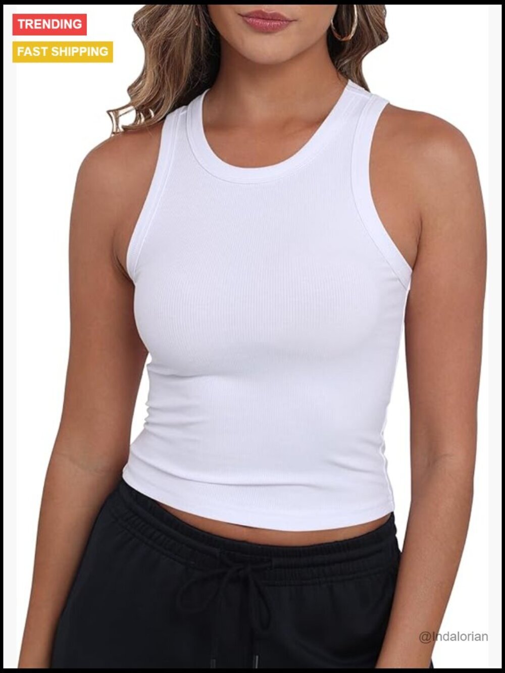 Sleeveless High Neck Racerback Ribbed Knit Fitted Cropped Tank Top